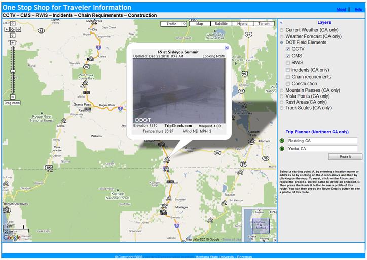 OSS screenshot (12/22/2010): CCTV image of I-5 at Siskiyou Summit