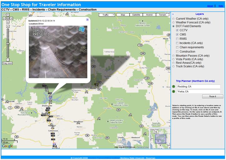 OSS screenshot (12/22/2010): CCTV image at Obrien near Mt. Shasta shows rain rather than snow.