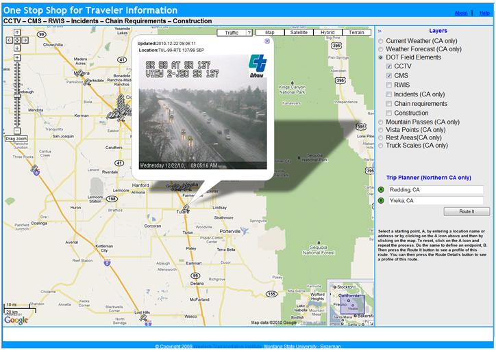 OSS screenshot (12/22/2010): CCTV image of SR-99 near Fresno, CA
