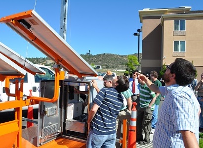Nevada DOT gave a live demonstration using one of their ITS Hotspot Trailers deployed in the parking lot. Forum attendees were able to get a close-up look at the trailer components and their configuration. (2012)