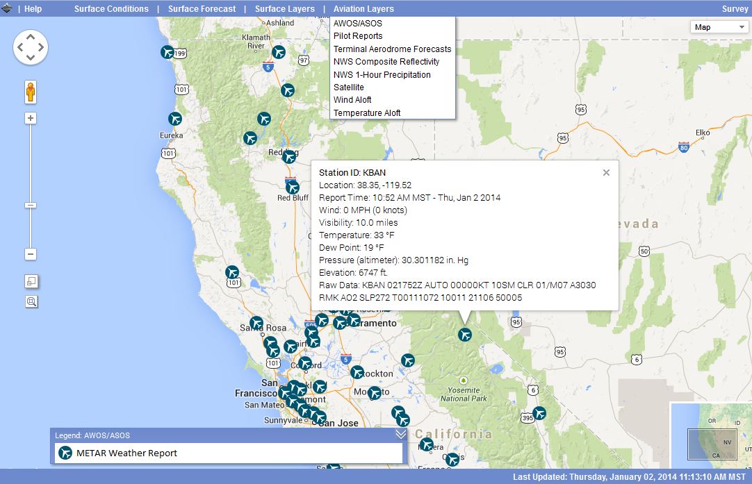 Main screen of the Aviation WeatherShare website.