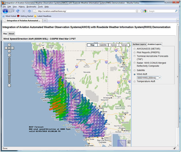 AWOS/RWIS screenshot: A Wind Aloft forecast display for 6000ft MSL.