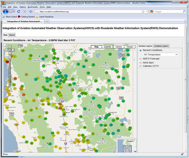 AWOS/RWIS screenshot: Default screen, current surface conditions.