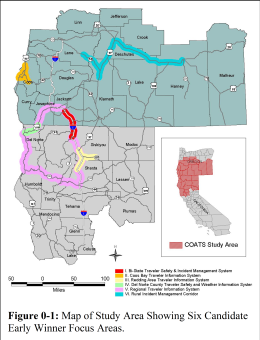 Map of COATS study area showing six candidate Early Winner Focus Areas