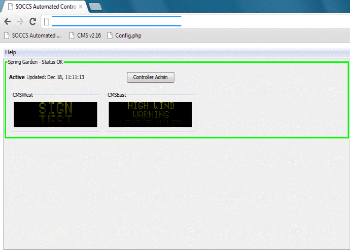 Screenshot showing the opening screen of the SOCCS ASWC interface. Two controllers are listed. Screenshot showing the opening screen of the SOCCS ASWC interface. Two controllers are listed.