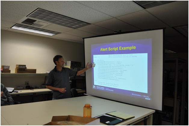 Dan Richter presenting an alert script for the Automated Safety Warning Controller. Dan Richter presenting an alert script for the Automated Safety Warning Controller.