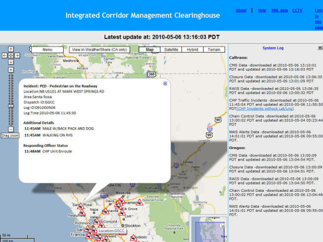 ICM Website Screenshot: This incident/accident report seems fairly harmless, although it was reported by California Highway Patrol (CHP).