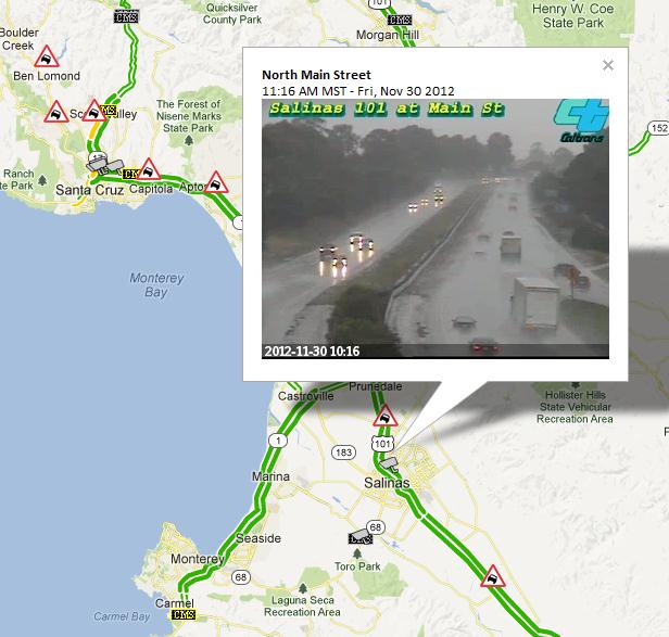 CCTV at North Main Street and Salinas HWY 101 showing the harsh weather conditions.