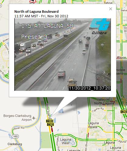 CCTV on I-5, north of Laguna Blvd displaying heavy traffic from the result of an accident.