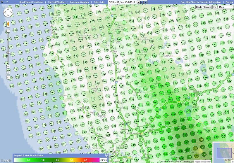 Precipitation forecast for Sunday afternoon. 