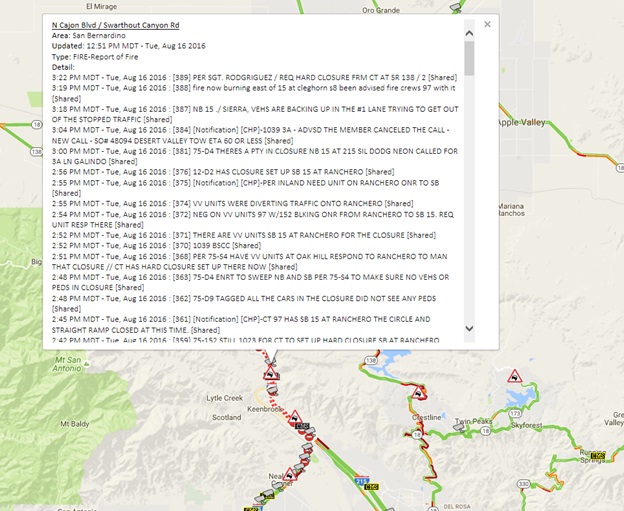 CHP incident documenting the fire north of San Bernardino. CHP incident documenting the fire north of San Bernardino.