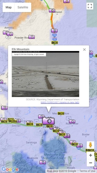 OSS Mobile screenshot, 2016-11-29, WYDOT CCTV at Elk Mountain.