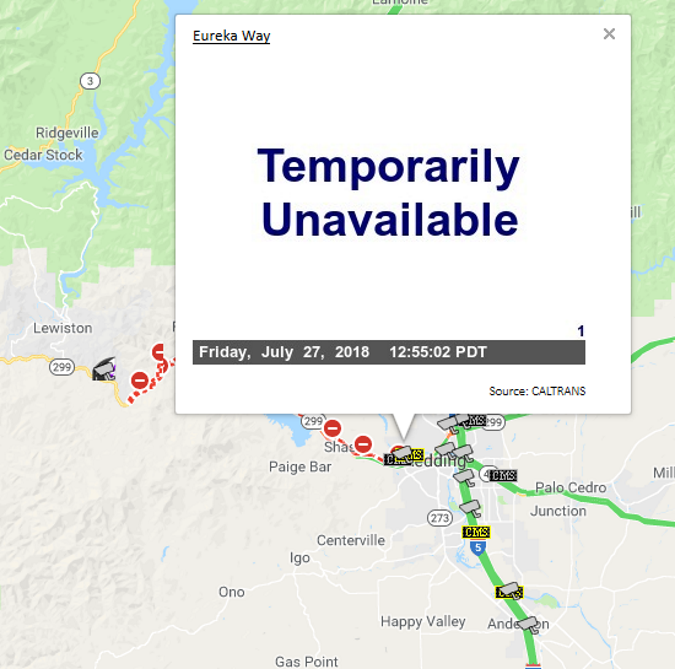 OSS Screenshot, 2018-07-27: Caltrans D2 Eureka Way CCTV Image Outage. OSS Screenshot, 2018-07-27: Caltrans D2 Eureka Way CCTV Image Outage.