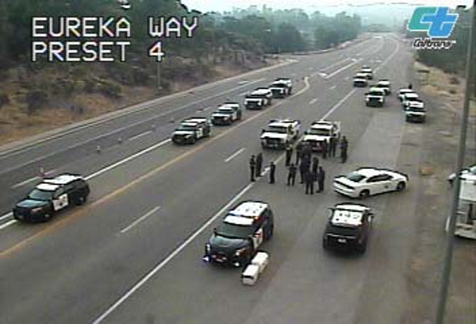 OSS Screenshot, 2018-07-27: As shown on Caltrans CCTV, emergency responders gathered on SR-299 in Redding on July 26th. OSS Screenshot, 2018-07-27: As shown on Caltrans CCTV, emergency responders gathered on SR-299 in Redding on July 26th.