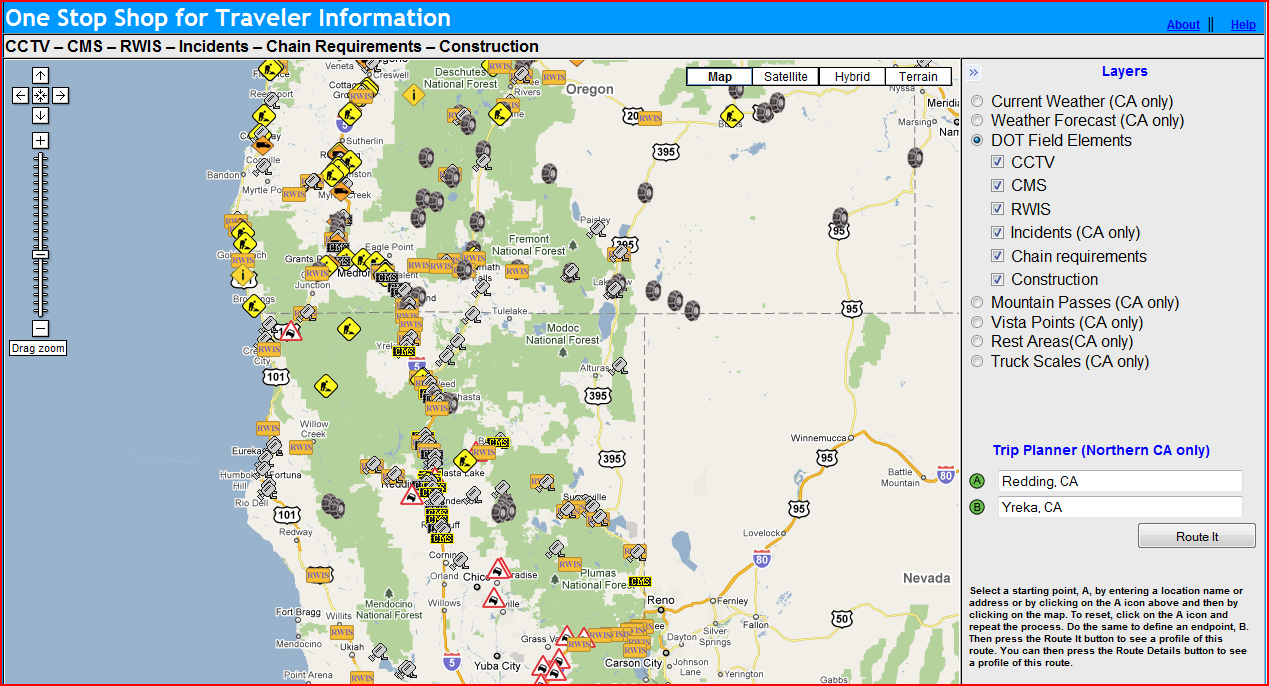 OSS Screenshot: DOT Field Elements give pertinent roadway information to travelers.
