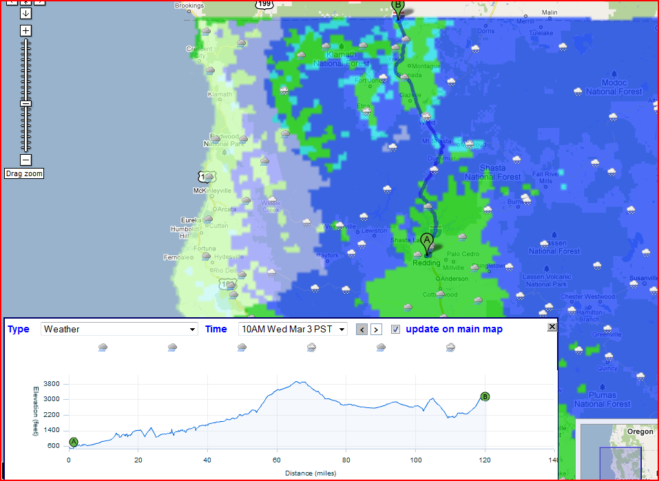 OSS Screenshot: Using Google Maps routing the user can generate a route and get pertinent weather and elevation change information for their trip. OSS Screenshot: Using Google Maps routing the user can generate a route and get pertinent weather and elevation change information for their trip.