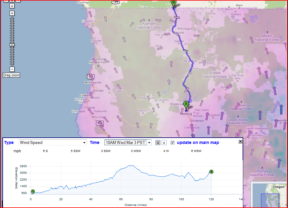 OSS Screenshot: A wind forecast layer is provided for the trip planner. OSS Screenshot: A wind forecast layer is provided for the trip planner.