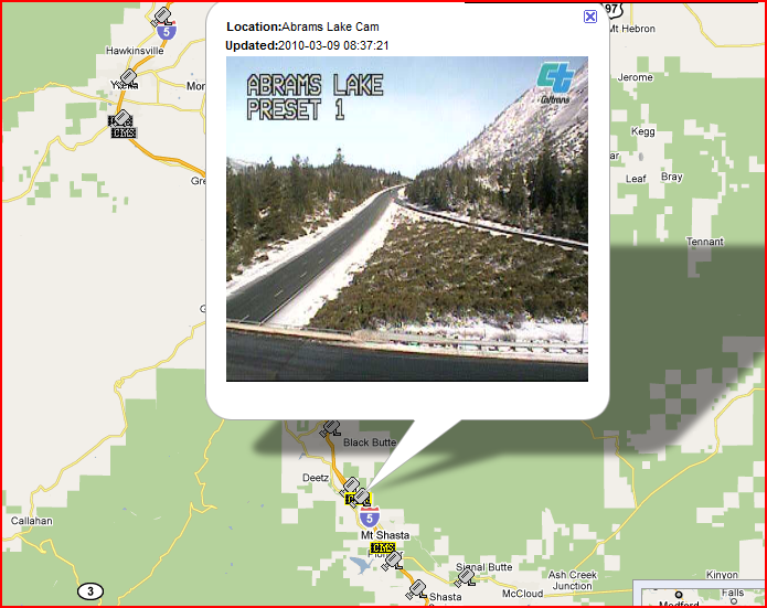 OSS Screenshot (3/9/2010): The Abrams Lake CCTV camera shows icy road conditions. OSS Screenshot (3/9/2010): The Abrams Lake CCTV camera shows icy road conditions.