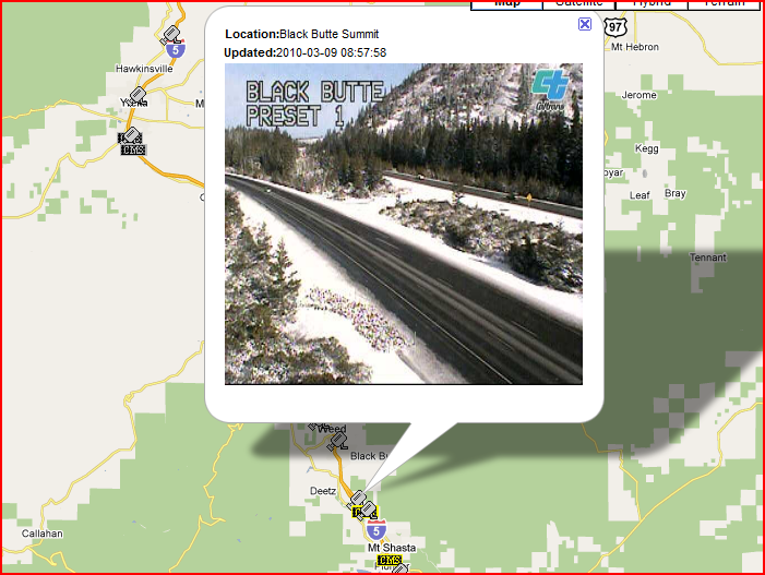 OSS Screenshot (3/9/2010): The Black Butte Summit CCTV camera also shows icy road conditions. OSS Screenshot (3/9/2010): The Black Butte Summit CCTV camera also shows icy road conditions.