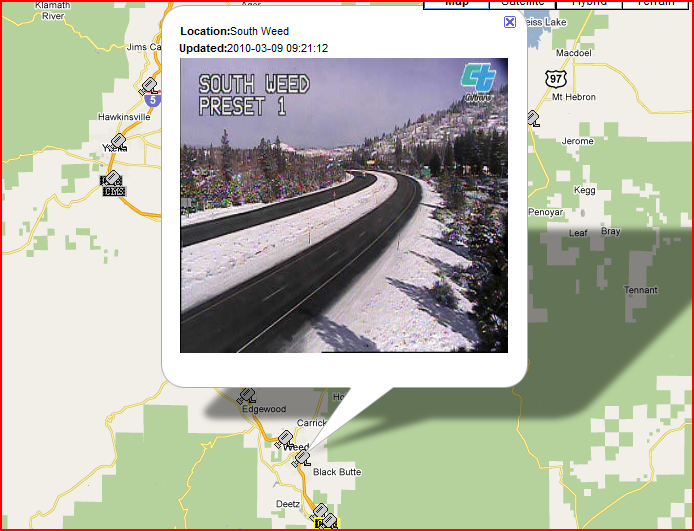 OSS Screenshot (3/9/2010): The South Weed CCTV camera shows winter road conditions. OSS Screenshot (3/9/2010): The South Weed CCTV camera shows winter road conditions.