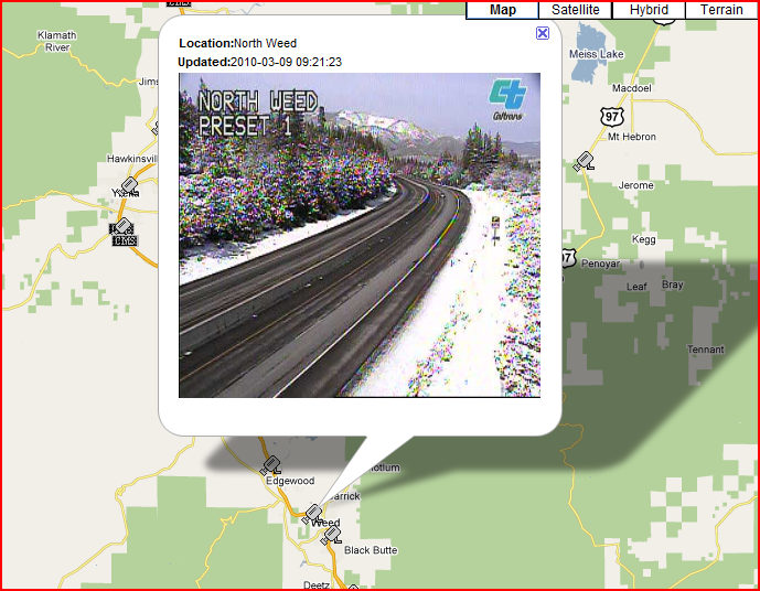OSS Screenshot (3/9/2010): The North Weed CCTV camera also shows winter road conditions. OSS Screenshot (3/9/2010): The North Weed CCTV camera also shows winter road conditions.