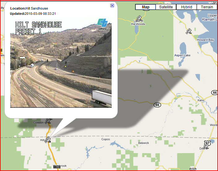 OSS Screenshot (3/9/2010): The California side of Siskiyou Pass looks clear near Hilt. OSS Screenshot (3/9/2010): The California side of Siskiyou Pass looks clear near Hilt.