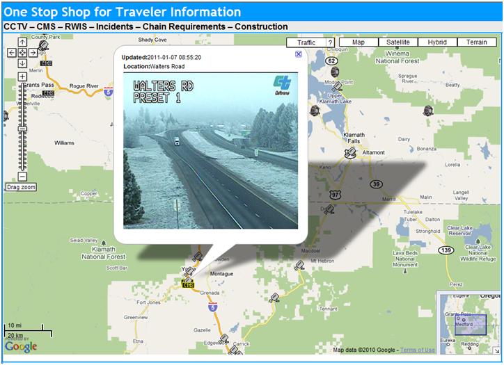 OSS Screenshot (1/7/2011): A nearby CCTV camera displays the fog that the CMS was warning of near Yreka, CA.