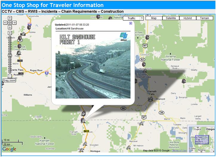 OSS Screenshot (1/7/2011): A CCTV camera near Hilt, CA, shows improved conditions.