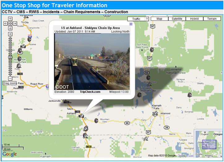 OSS Screenshot (1/7/2011): A CCTV camera near Ashland, OR, shows more fog as drivers descend Siskiyou Pass.