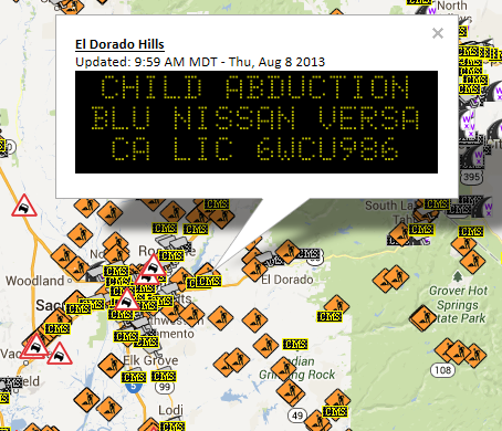 CMS Message near Sacramento showing an Amber alert. CMS Message near Sacramento showing an Amber alert.