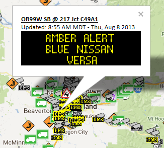Here’s the Amber Alert message on a sign near Portland, Oregon. Here’s the Amber Alert message on a sign near Portland, Oregon.