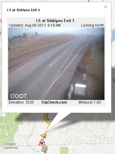 ODOT CCTV Image showing smoke on I-5 near Siskiyou Pass. ODOT CCTV Image showing smoke on I-5 near Siskiyou Pass.