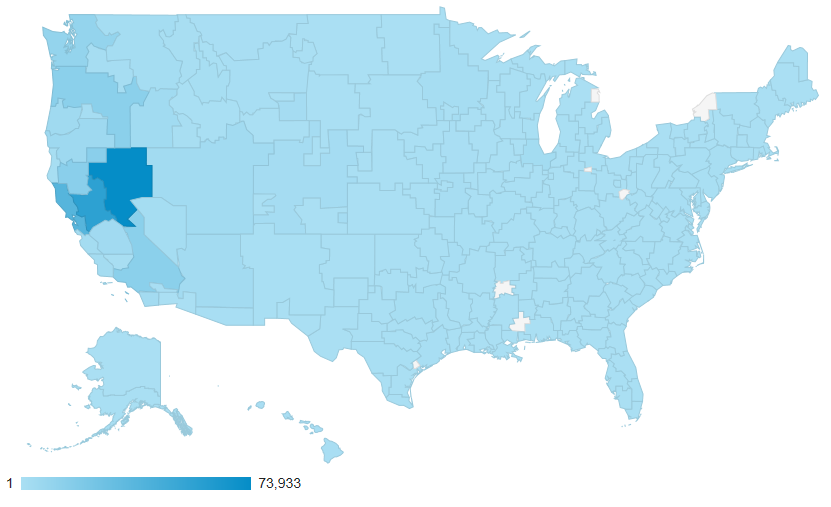 Google Analytics Map Showing OSS Usage by Metropolitan Area.