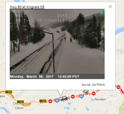 Caltrans CCTV at Kingvale along Interstate 80 on March 6th, 2017. Caltrans CCTV at Kingvale along Interstate 80 on March 6th, 2017.