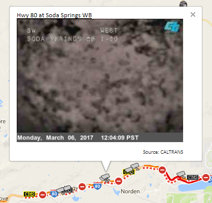 Caltrans CCTV at Soda Springs along Interstate 80 on March 6th, 2017. Caltrans CCTV at Soda Springs along Interstate 80 on March 6th, 2017.