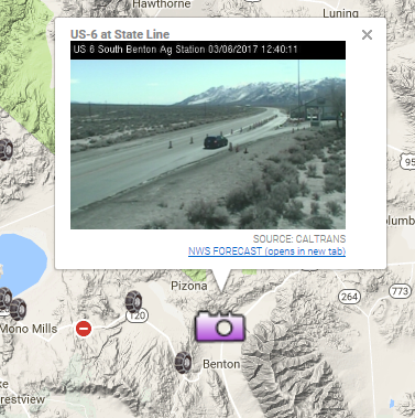 Caltrans CCTV along US-6 at Nevada State Line on March 6th, 2017. Caltrans CCTV along US-6 at Nevada State Line on March 6th, 2017.