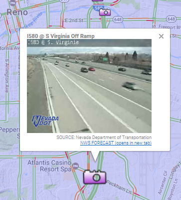 Nevada DOT CCTV along Interstate 580 @ S Virginia Off Ramp South of Reno on March 6th, 2017.