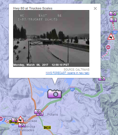 Caltrans CCTV along Interstate 80 at Truckee Scales on March 6th, 2017. Caltrans CCTV along Interstate 80 at Truckee Scales on March 6th, 2017.