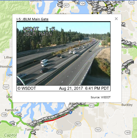 WSDOT CCTV image showing post-Eclipse traffic along I-5 North of Olympia.
