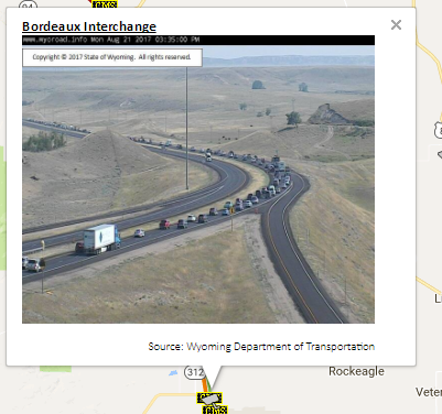 Wyoming DOT CCTV image showing post-Eclipse traffic. Wyoming DOT CCTV image showing post-Eclipse traffic.