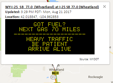 Wyoming DOT CMS post-Eclipse message. Wyoming DOT CMS post-Eclipse message.