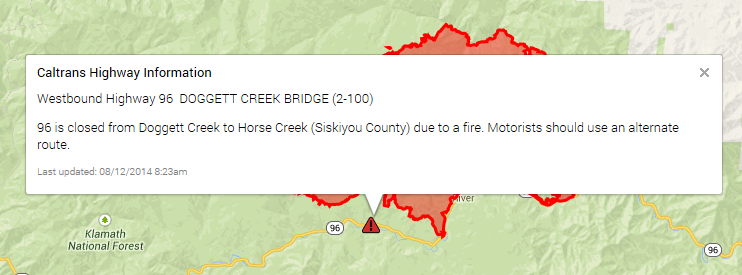 Highway 96 Closure Indicated in QuickMap along with Fire Perimeter Highway 96 Closure Indicated in QuickMap along with Fire Perimeter