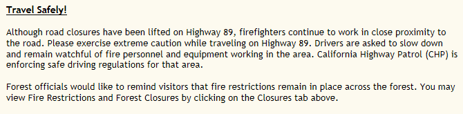 Inciweb Statement Regarding SR 89 Inciweb Statement Regarding SR 89