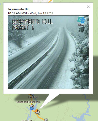 OSS Screenshot (1/18/2012): CCTV camera image showing road conditions near Sacramento Hill.