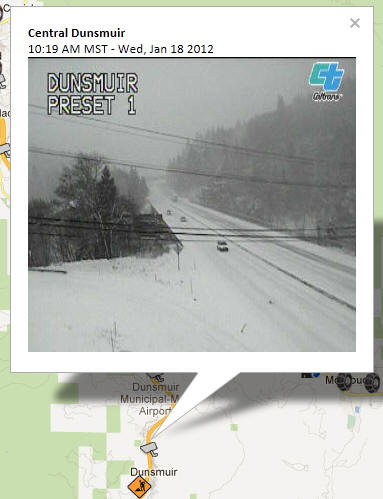 OSS Screenshot (1/18/2012): CCTV camera image showing road conditions near Dunsmuir.