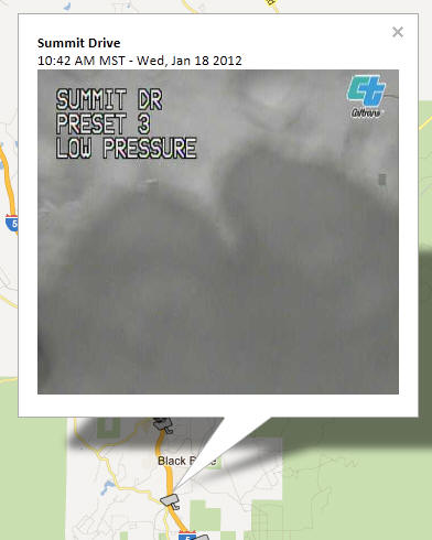 OSS Screenshot (1/18/2012): CCTV camera image showing road conditions near Summit Drive.
