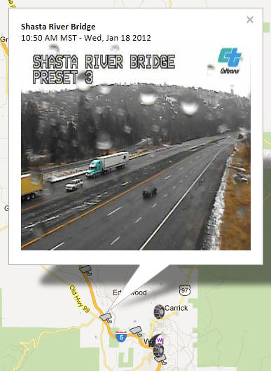 OSS Screenshot (1/18/2012): CCTV camera image showing road conditions near Shasta River Bridge.