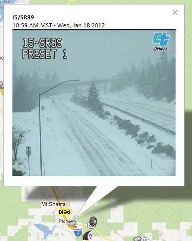 OSS Screenshot (1/18/2012): CCTV camera image showing road conditions near I-5 at SR-89.