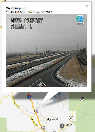 OSS Screenshot (1/18/2012): CCTV camera image showing road conditions near Weed Airport.