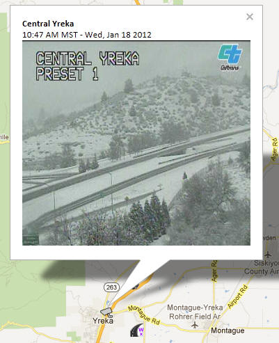 OSS Screenshot (1/18/2012): CCTV camera image showing road conditions near Central Yreka.